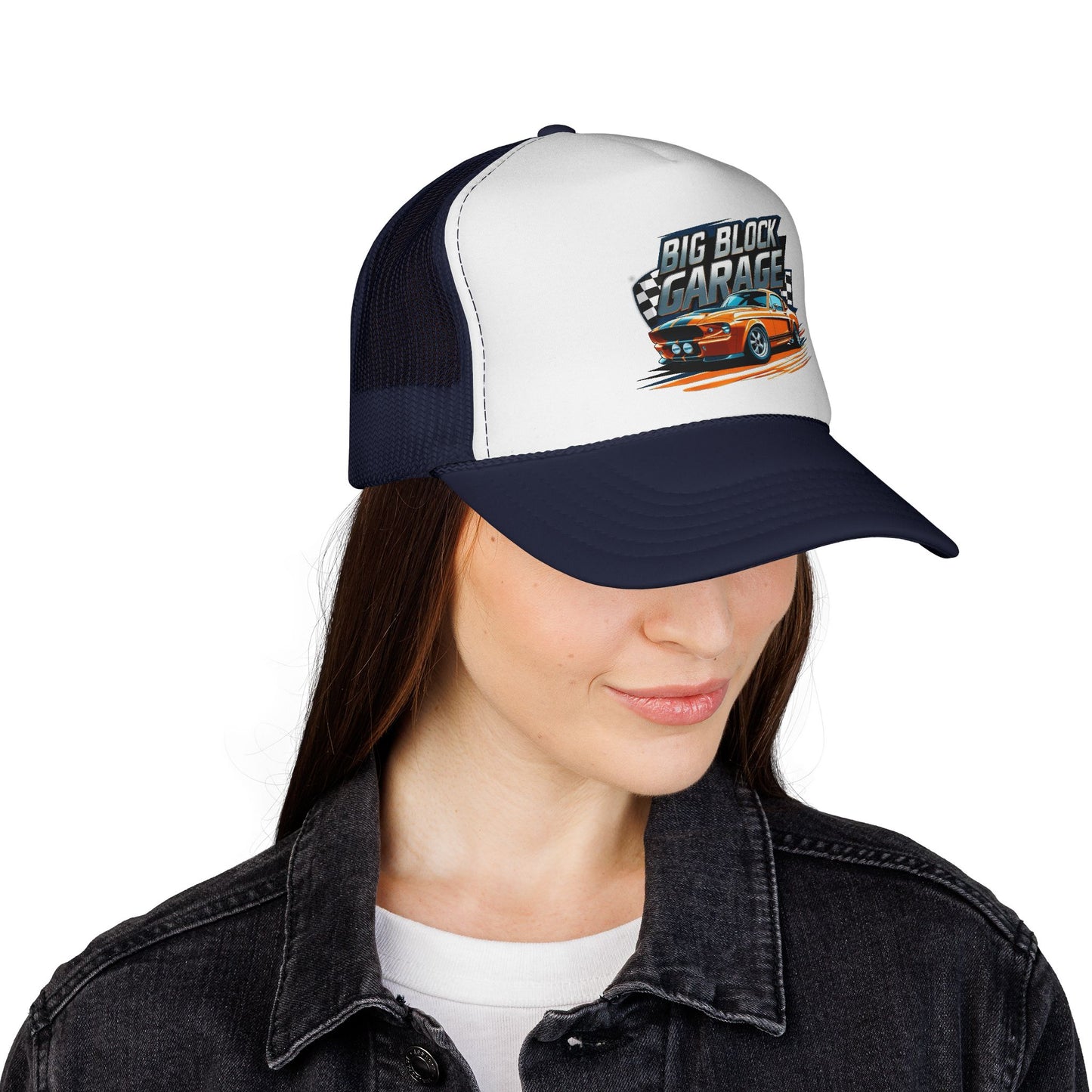 Big Block Garage Mustang Logo Trucker Cap | Mechanic Vintage Logo