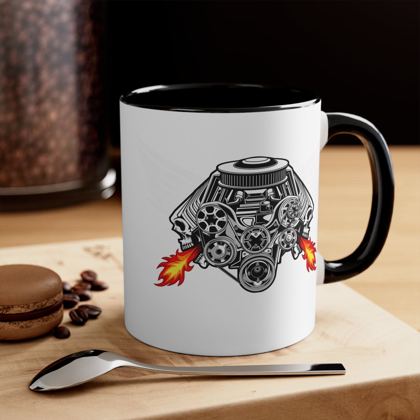 Big Block Garage Engine Logo Mug | Accent Red 11oz Ceramic