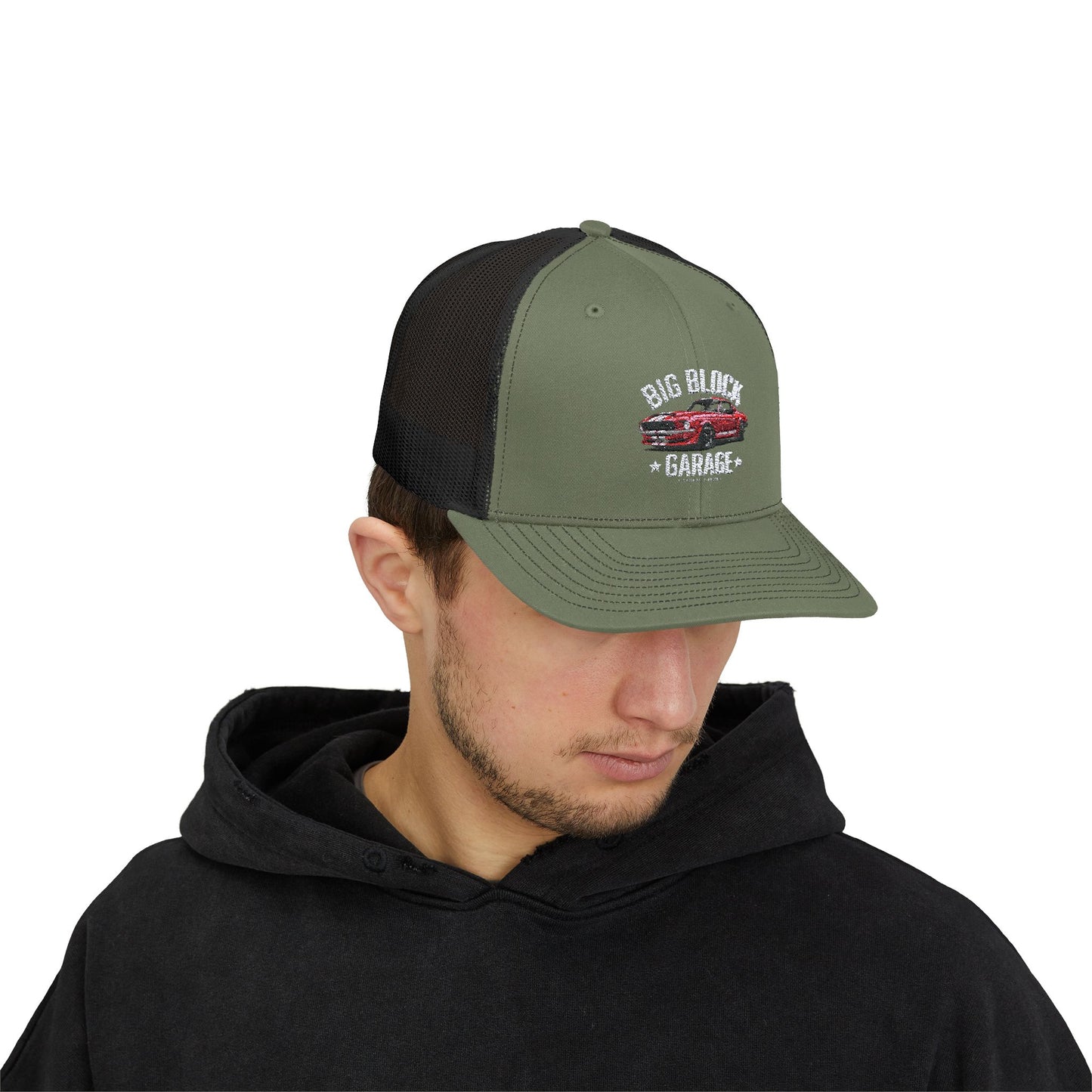 Red 'Stang - Snapback Trucker Cap - Big Block Garage Design