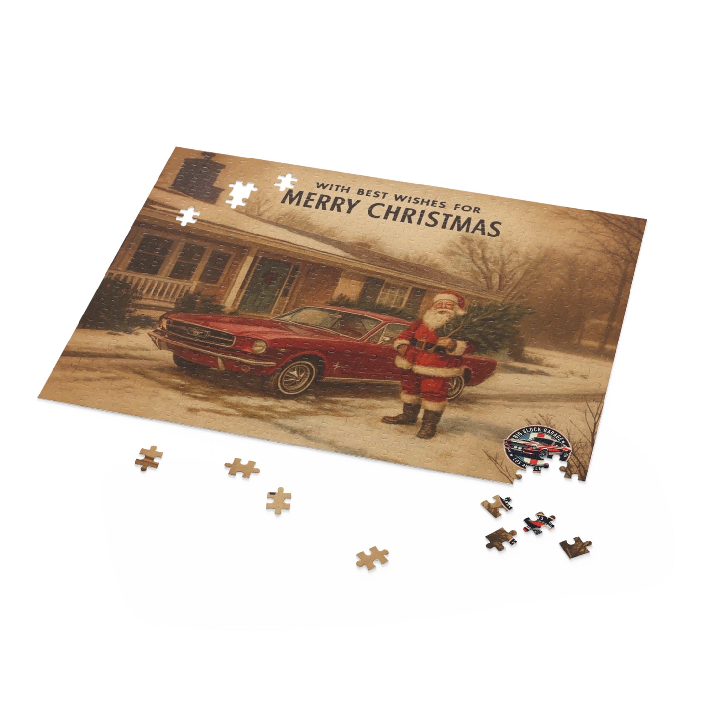 Vintage Santa with Red Mustang Puzzle | Merry Christmas Jigsaw