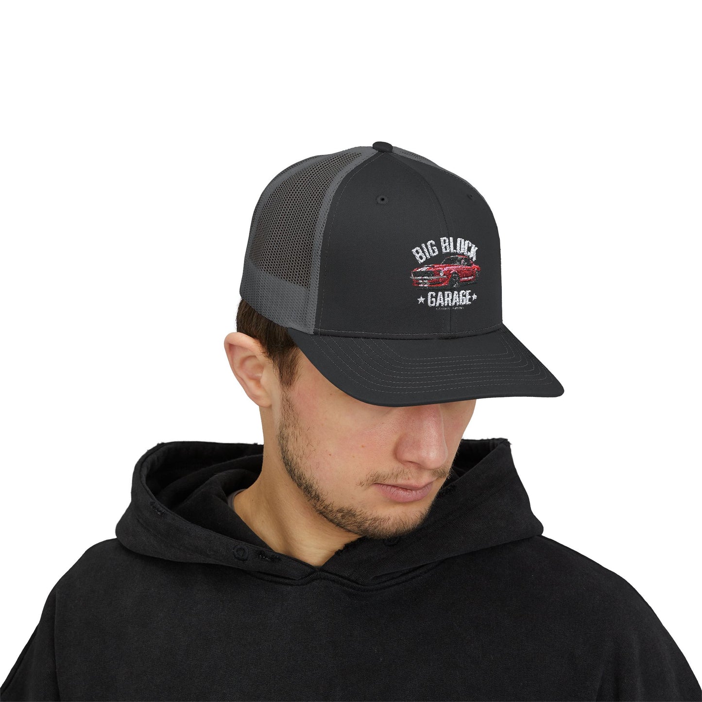 Red 'Stang - Snapback Trucker Cap - Big Block Garage Design