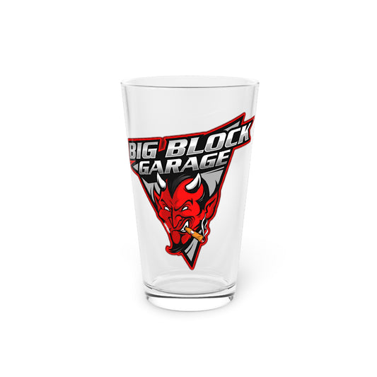 Big Block Garage Devil Logo Pint Glass | 16oz Beer Glass