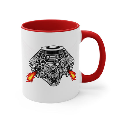 Big Block Garage Engine Logo Mug | Accent Red 11oz Ceramic