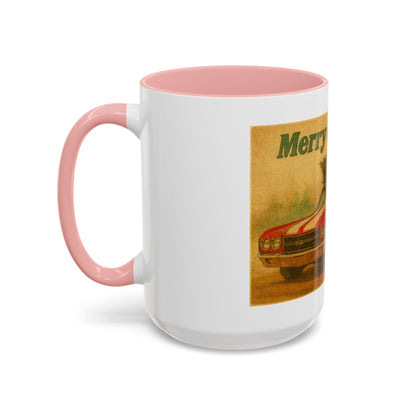 Vintage Santa with Christmas Tree and Chevrolet Chevelle Mug | Accent Coffee Mug