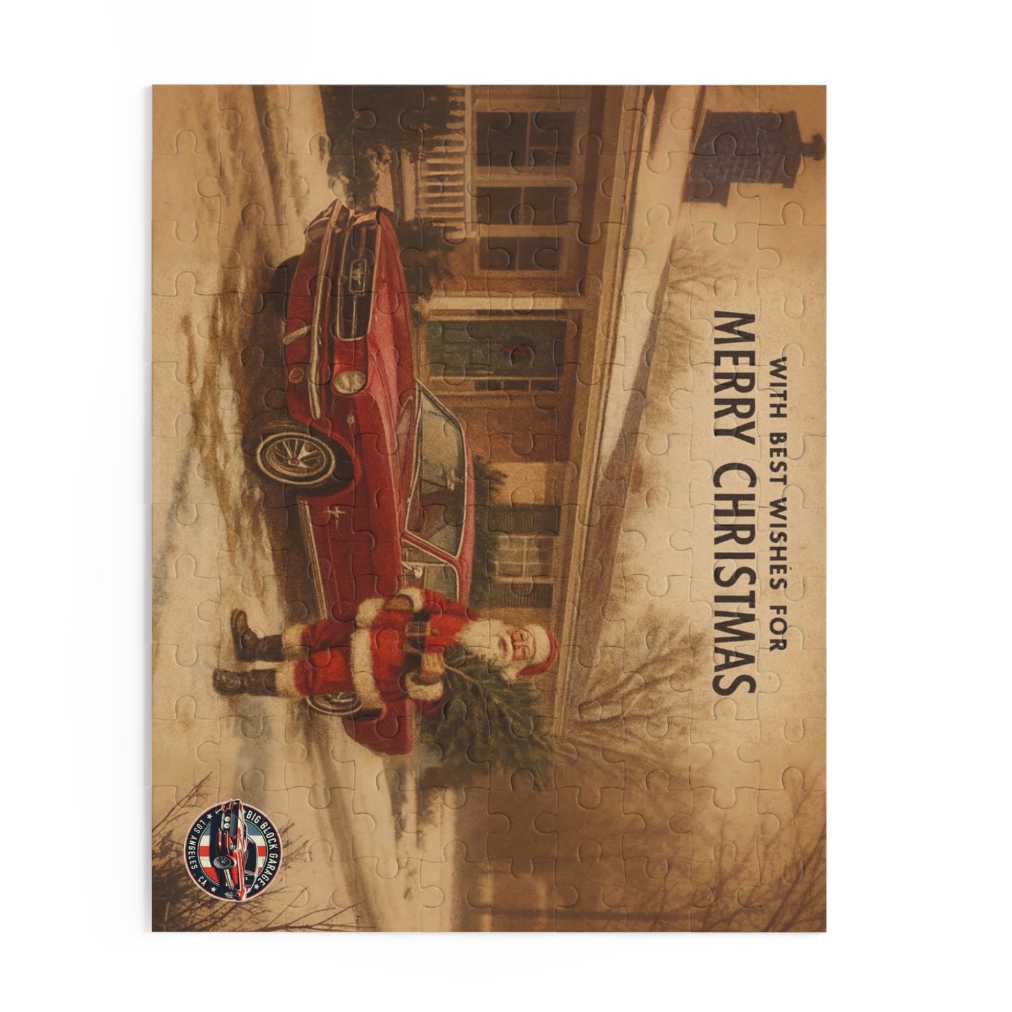 Vintage Santa with Red Mustang Puzzle | Merry Christmas Jigsaw