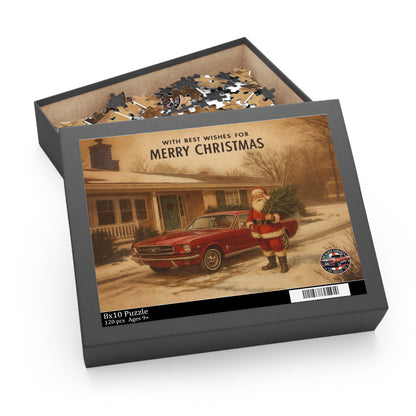 Vintage Santa with Red Mustang Puzzle | Merry Christmas Jigsaw