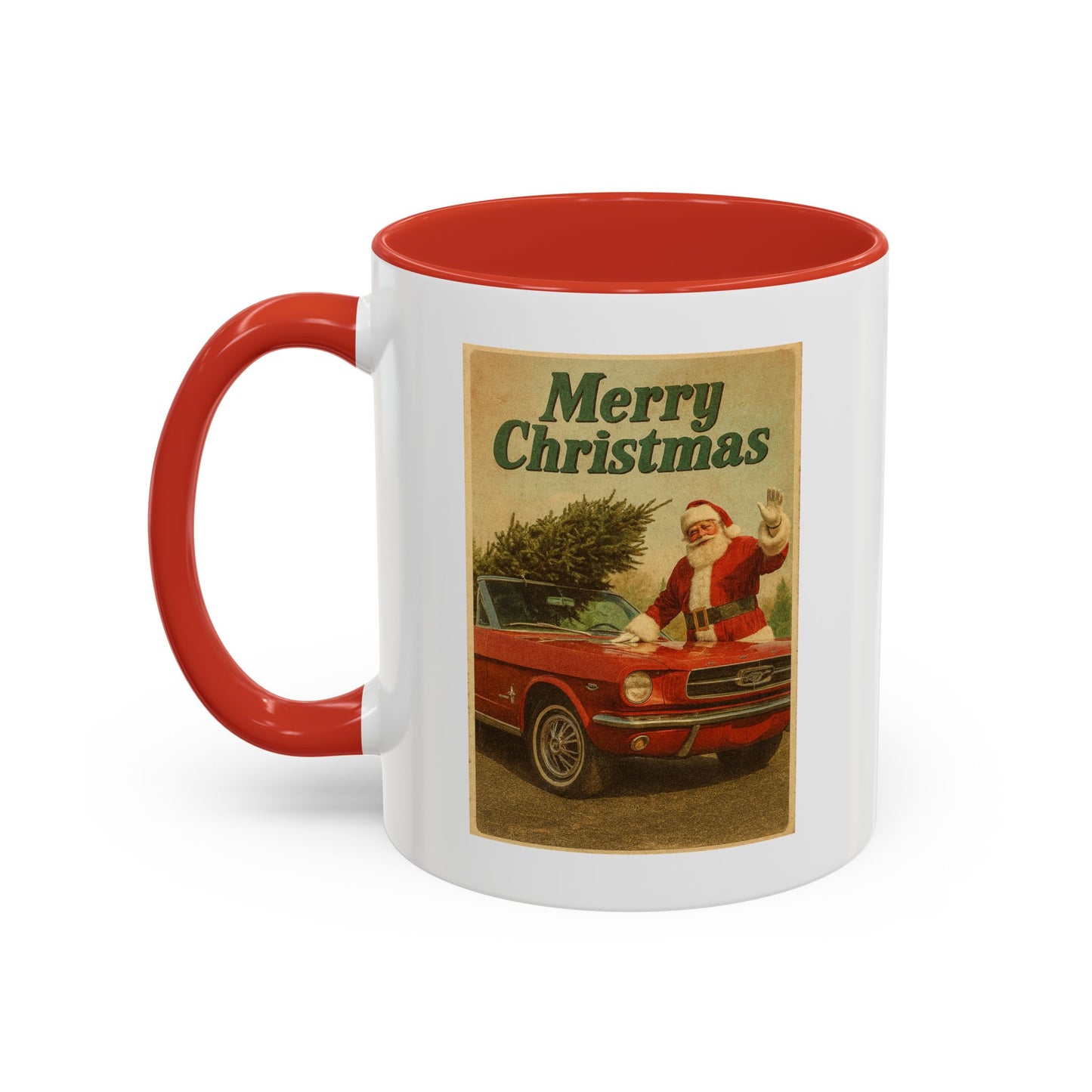 Vintage Santa with Mustang Christmas Accent Coffee Mug | Holiday Mug 11oz/15oz