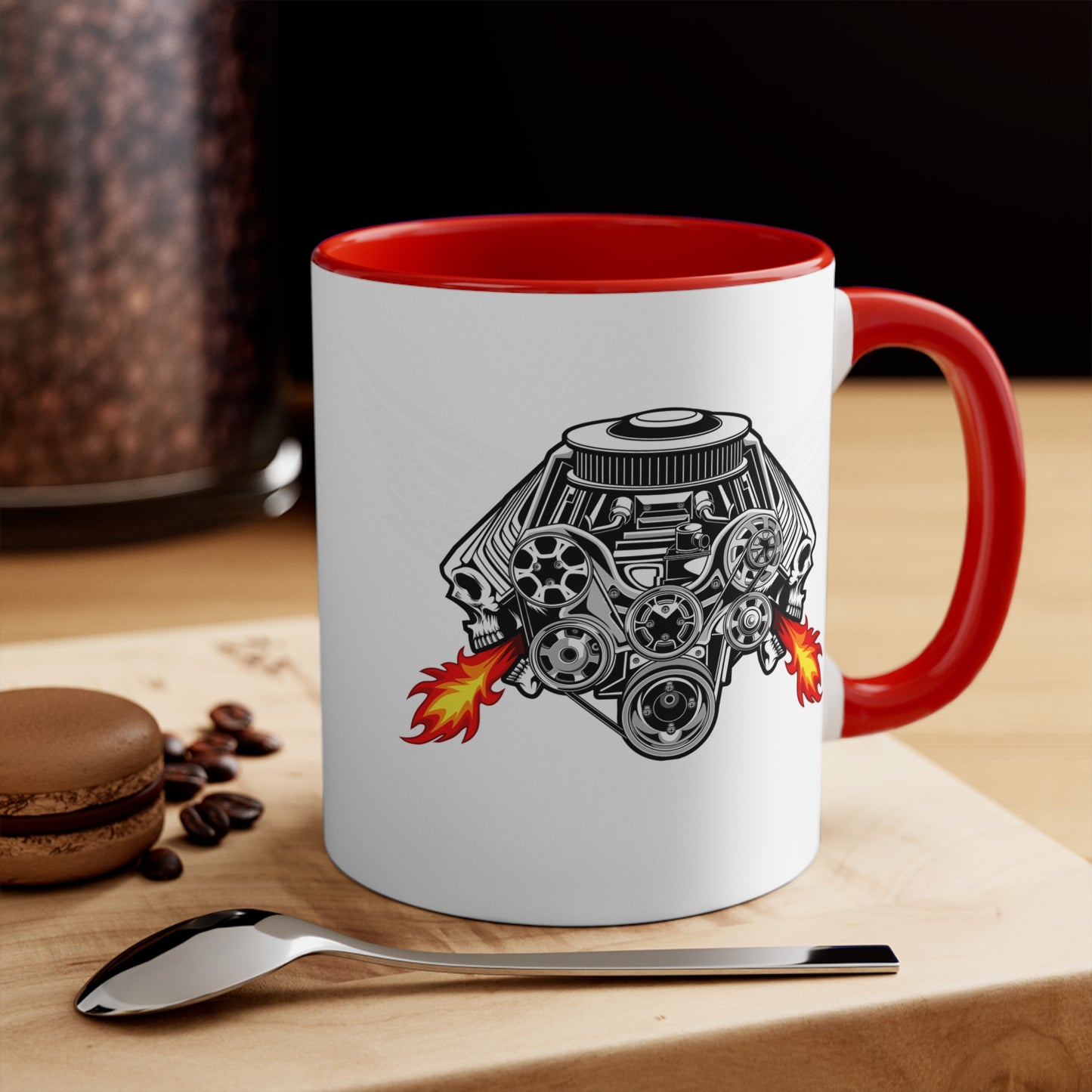 Big Block Garage Engine Logo Mug | Accent Red 11oz Ceramic