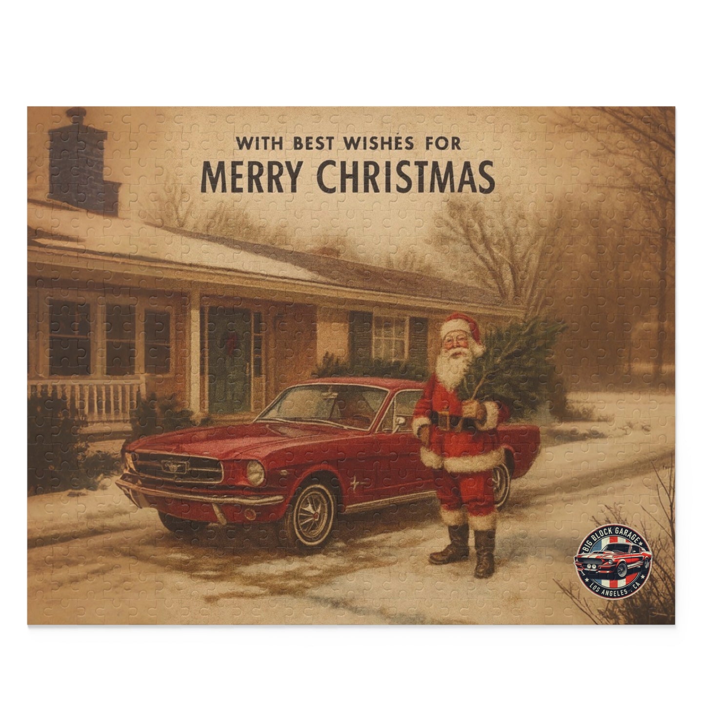Vintage Santa with Red Mustang Puzzle | Merry Christmas Jigsaw