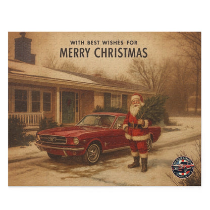 Vintage Santa with Red Mustang Puzzle | Merry Christmas Jigsaw