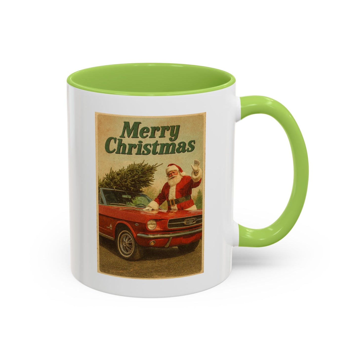 Vintage Santa with Mustang Christmas Accent Coffee Mug | Holiday Mug 11oz/15oz