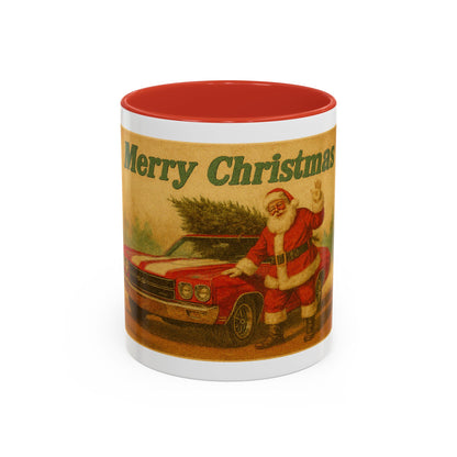 Vintage Santa with Christmas Tree and Chevrolet Chevelle Mug | Accent Coffee Mug