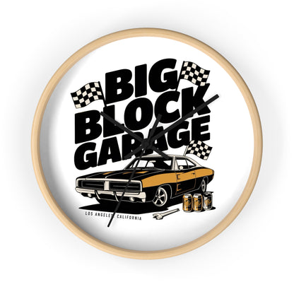 Big Block Garage Wall Clock with Dodge Charger | Classic Muscle Car, Checkered Flags