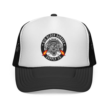 Big Block Garage Engine Skull Trucker Cap | Mechanic Vintage Logo