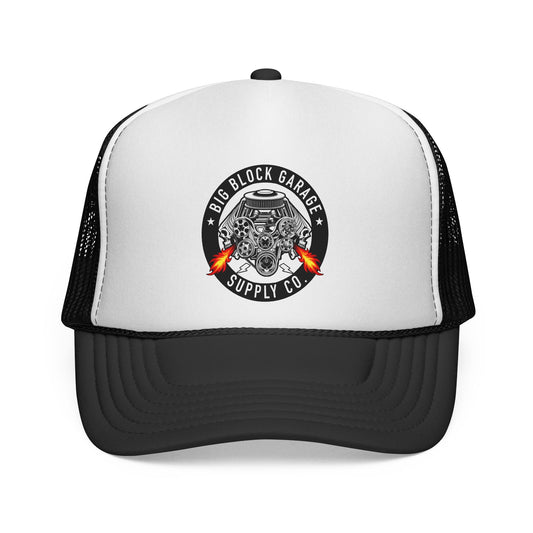 Big Block Garage Engine Skull Trucker Cap | Mechanic Vintage Logo