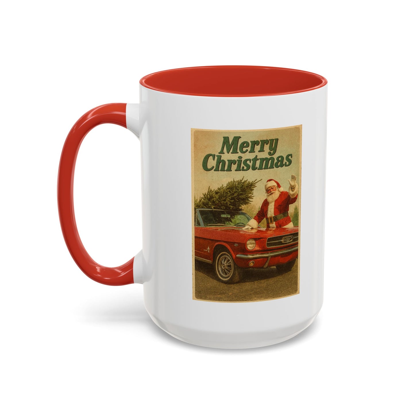 Vintage Santa with Mustang Christmas Accent Coffee Mug | Holiday Mug 11oz/15oz