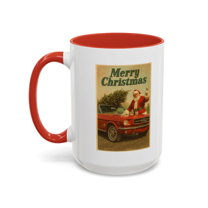 Vintage Santa with Mustang Christmas Accent Coffee Mug | Holiday Mug 11oz/15oz