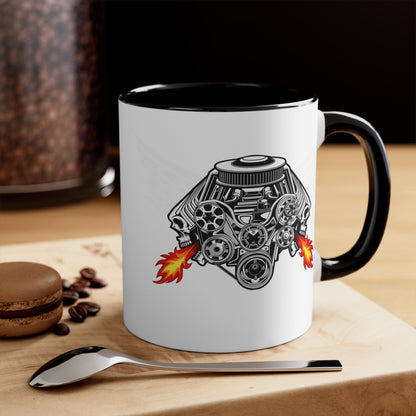 Big Block Garage Engine Logo Mug | Accent Red 11oz Ceramic