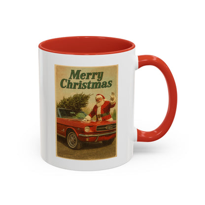 Vintage Santa with Mustang Christmas Accent Coffee Mug | Holiday Mug 11oz/15oz