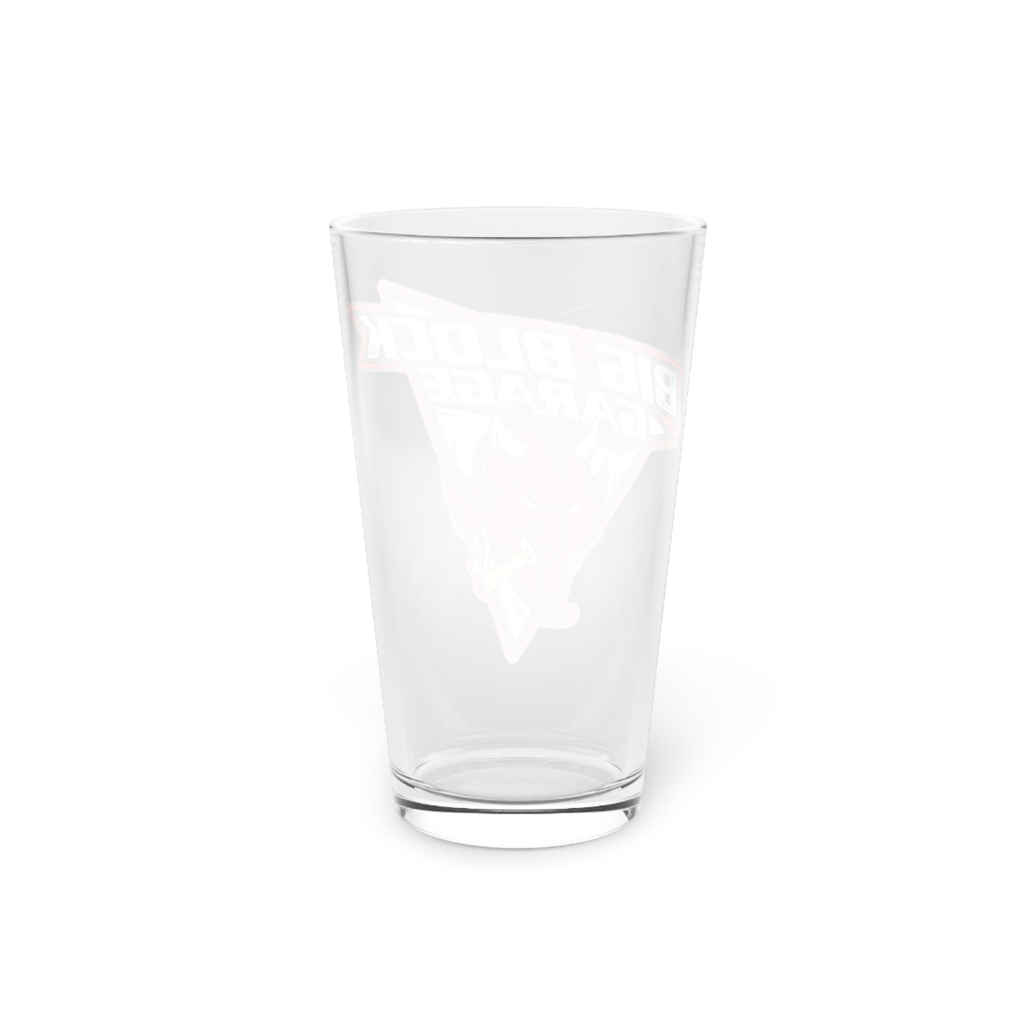 Big Block Garage Devil Logo Pint Glass | 16oz Beer Glass
