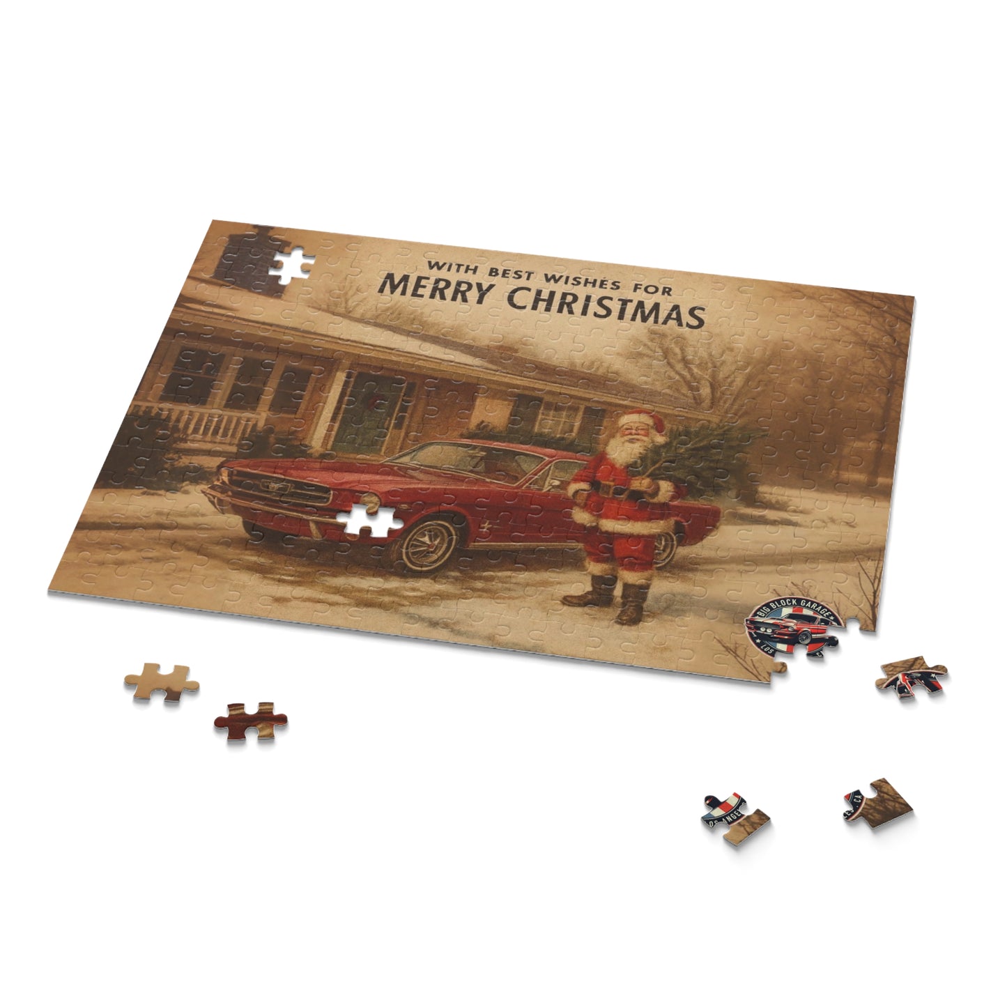 Vintage Santa with Red Mustang Puzzle | Merry Christmas Jigsaw