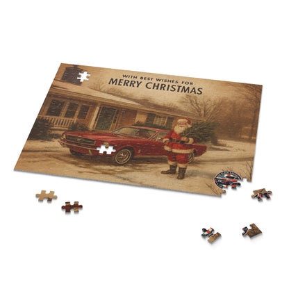 Vintage Santa with Red Mustang Puzzle | Merry Christmas Jigsaw