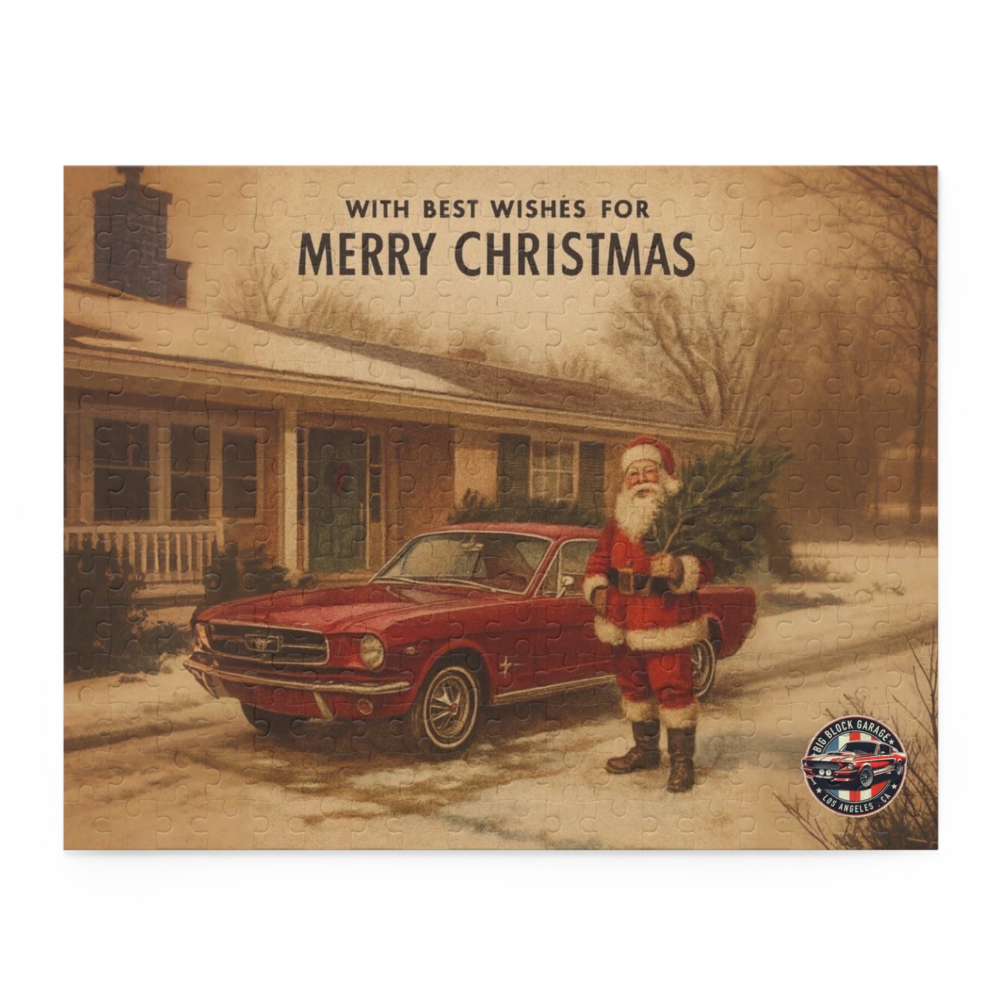 Vintage Santa with Red Mustang Puzzle | Merry Christmas Jigsaw