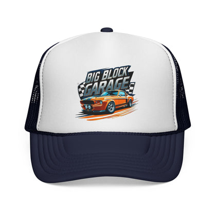 Big Block Garage Mustang Logo Trucker Cap | Mechanic Vintage Logo