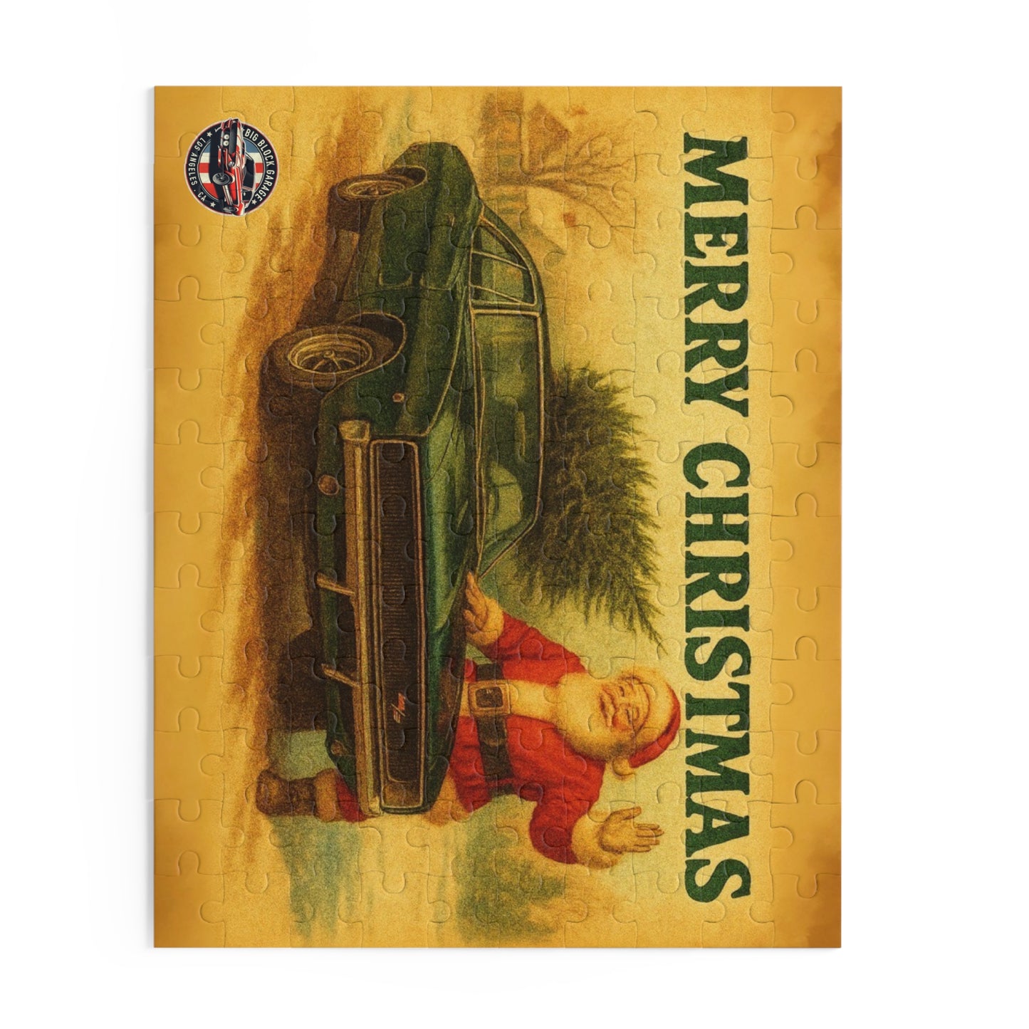 Vintage Santa with Green 1968 Dodge Charger Car Puzzle | Merry Christmas Holiday Jigsaw
