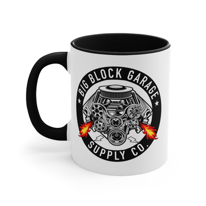 Big Block Garage Engine Logo Mug | Accent Red 11oz Ceramic