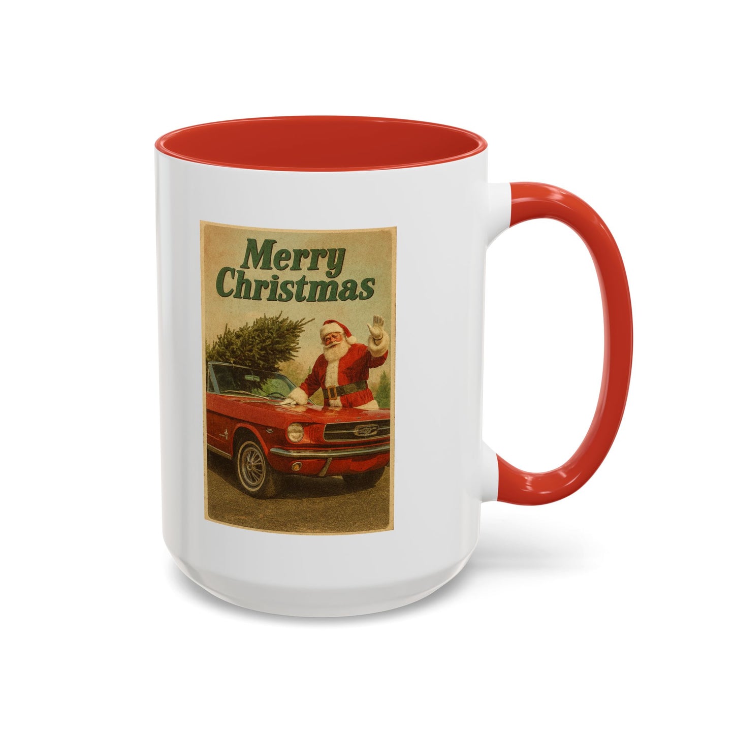 Vintage Santa with Mustang Christmas Accent Coffee Mug | Holiday Mug 11oz/15oz