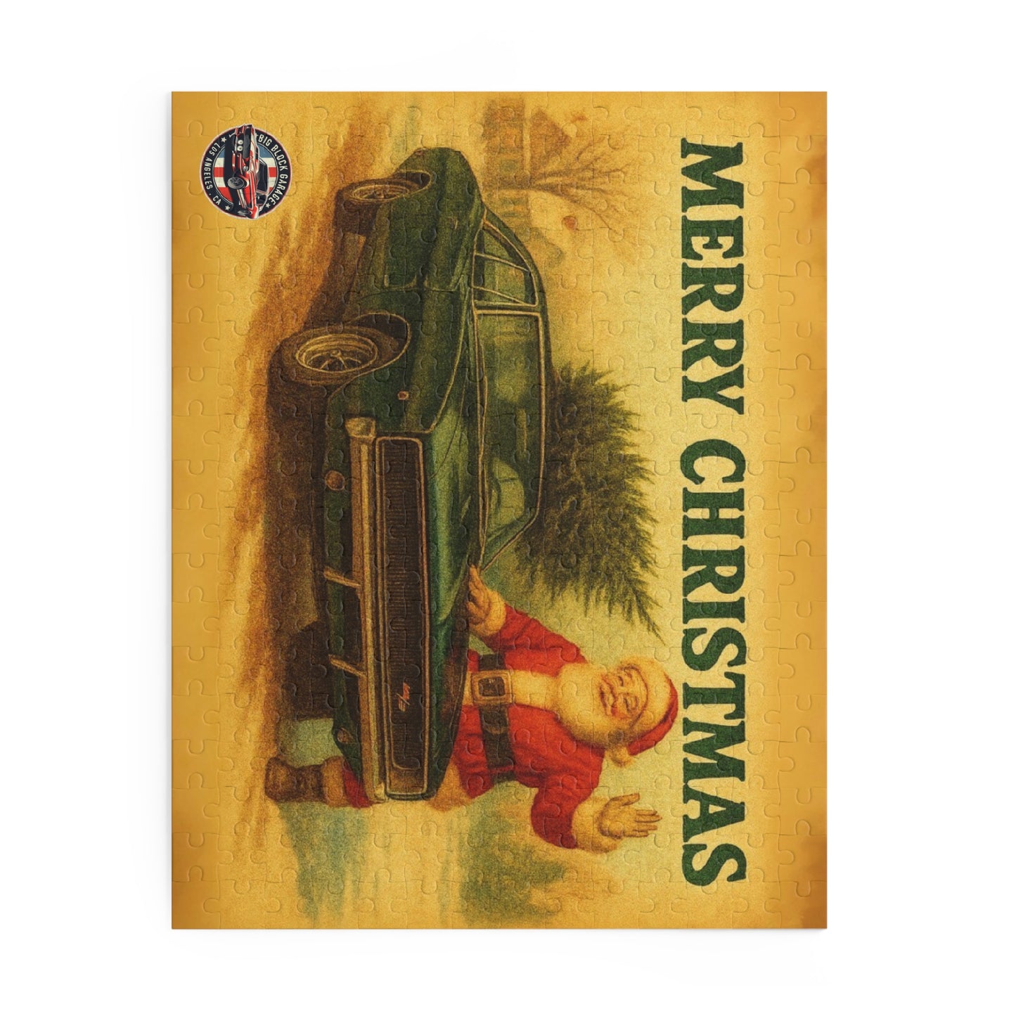 Vintage Santa with Green 1968 Dodge Charger Car Puzzle | Merry Christmas Holiday Jigsaw