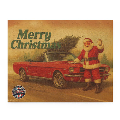 Vintage Santa with Red Ford Mustang Convertible Puzzle | Merry Christmas Car Jigsaw
