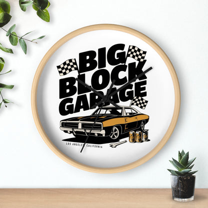 Big Block Garage Wall Clock with Dodge Charger | Classic Muscle Car, Checkered Flags