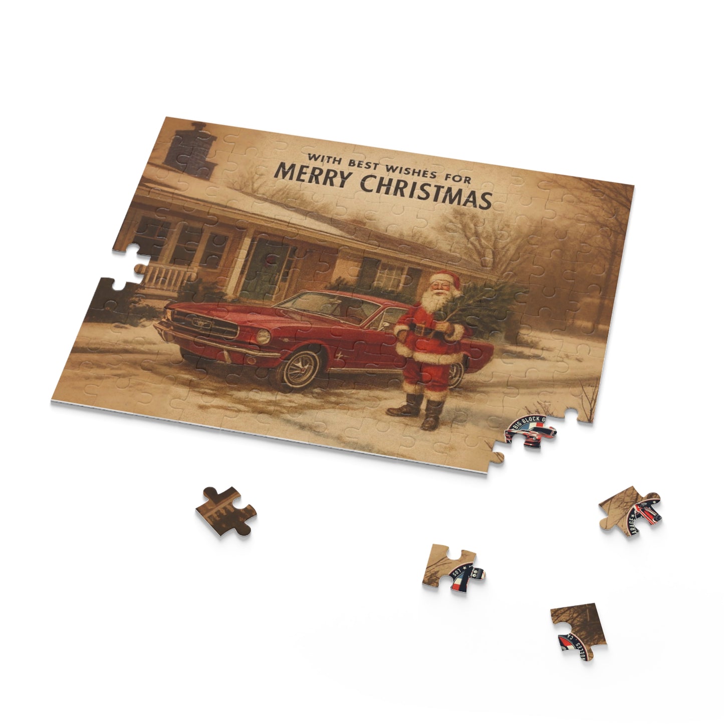 Vintage Santa with Red Mustang Puzzle | Merry Christmas Jigsaw