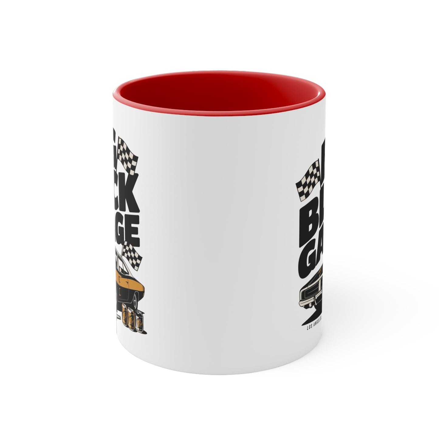 Big Block Garage Mug with Dodge Charger | Car Muscle Car Illustration, Checkered Flags