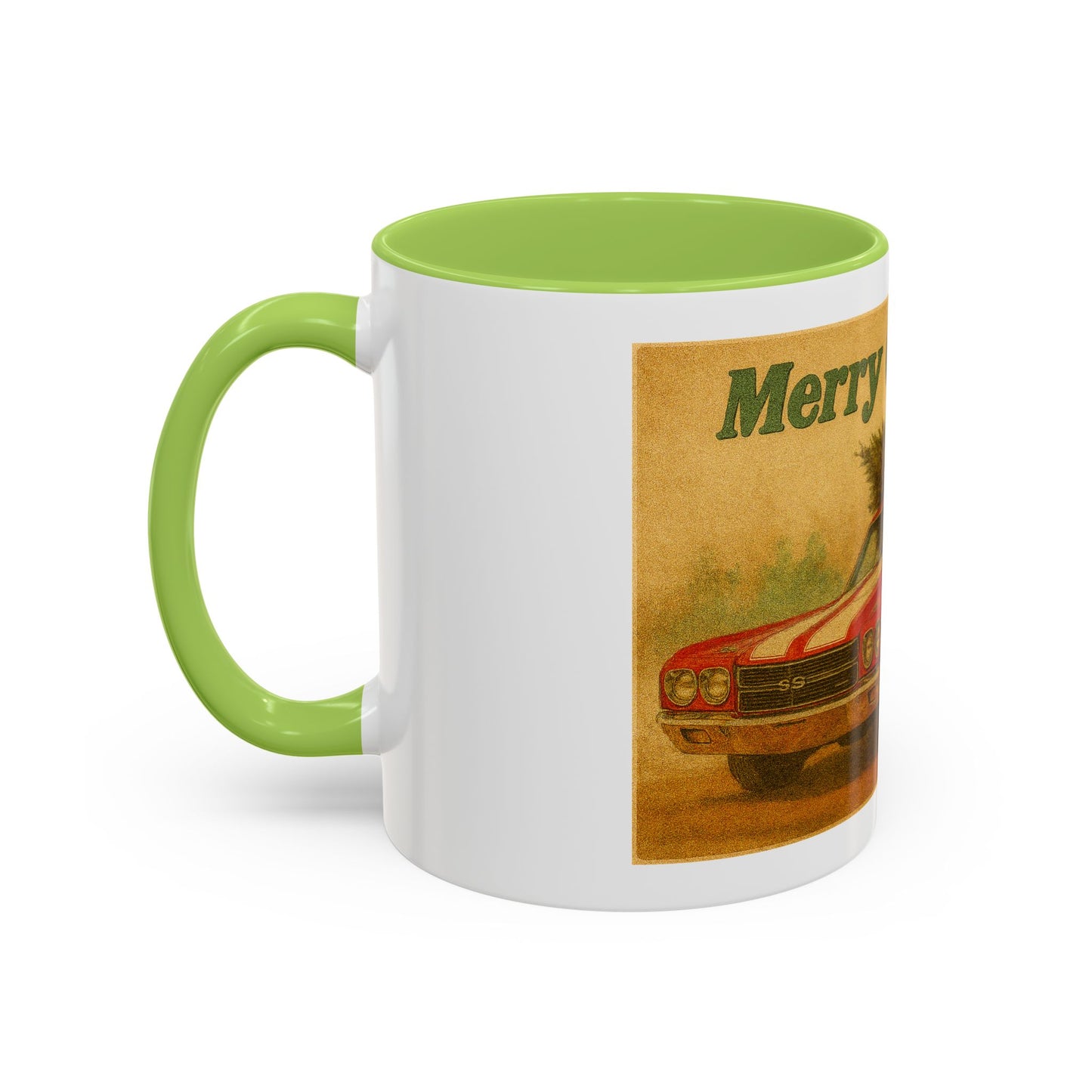 Vintage Santa with Christmas Tree and Chevrolet Chevelle Mug | Accent Coffee Mug
