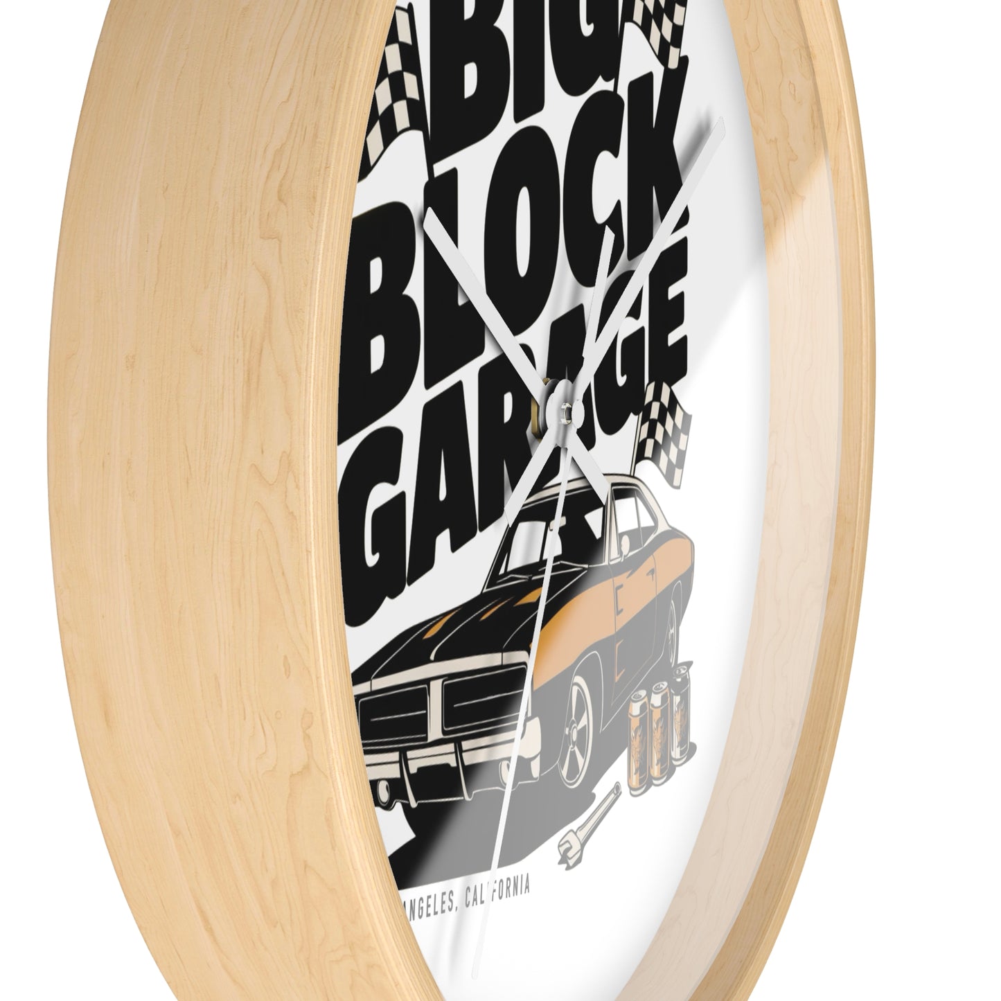Big Block Garage Wall Clock with Dodge Charger | Classic Muscle Car, Checkered Flags
