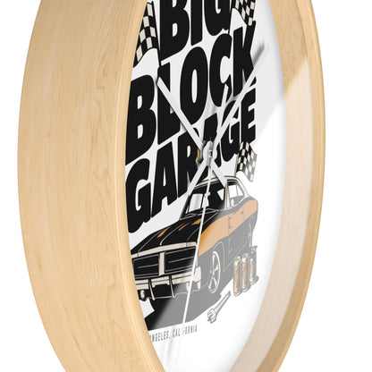 Big Block Garage Wall Clock with Dodge Charger | Classic Muscle Car, Checkered Flags