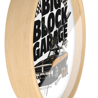 Big Block Garage Wall Clock with Dodge Charger | Classic Muscle Car, Checkered Flags