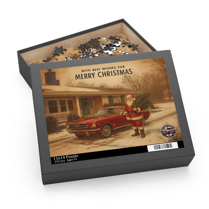 Vintage Santa with Red Mustang Puzzle | Merry Christmas Jigsaw