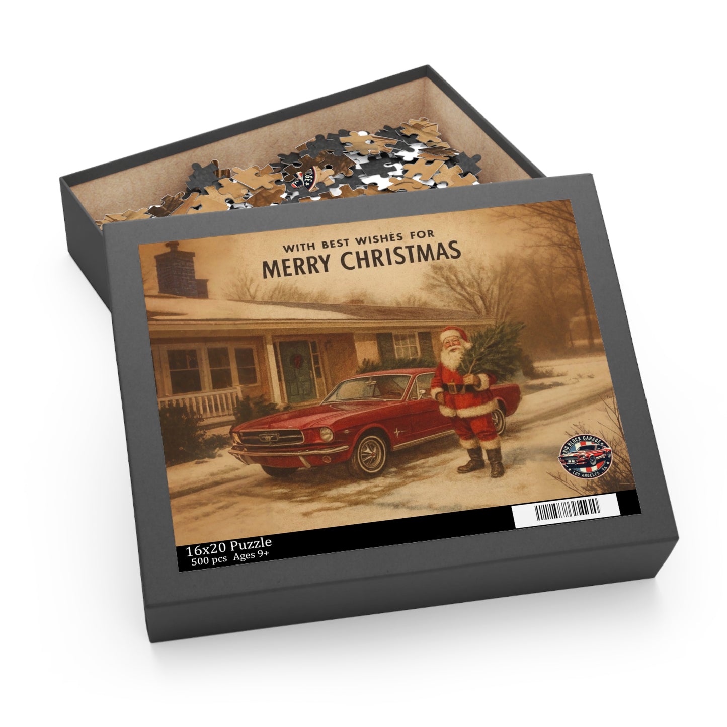 Vintage Santa with Red Mustang Puzzle | Merry Christmas Jigsaw