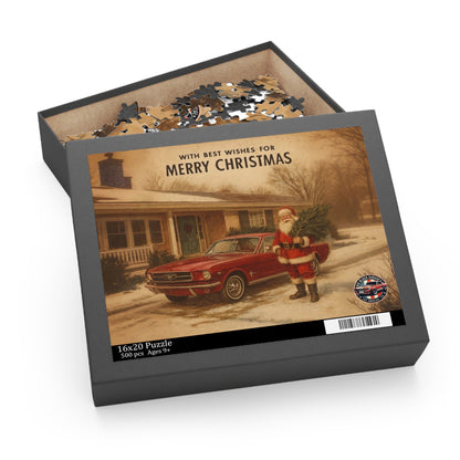 Vintage Santa with Red Mustang Puzzle | Merry Christmas Jigsaw