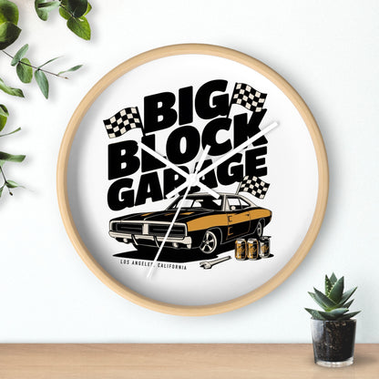 Big Block Garage Wall Clock with Dodge Charger | Classic Muscle Car, Checkered Flags