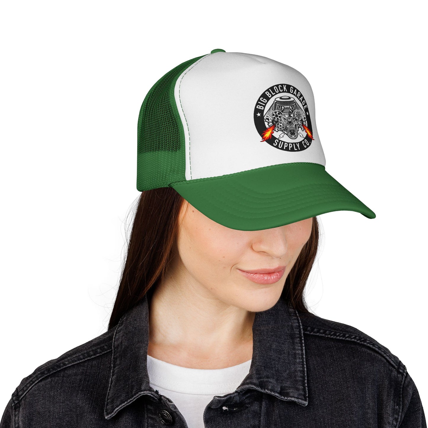 Big Block Garage Engine Skull Trucker Cap | Mechanic Vintage Logo