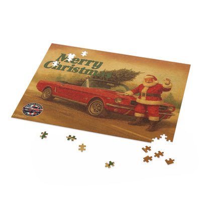 Vintage Santa with Red Ford Mustang Convertible Puzzle | Merry Christmas Car Jigsaw