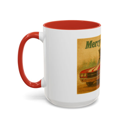 Vintage Santa with Christmas Tree and Chevrolet Chevelle Mug | Accent Coffee Mug
