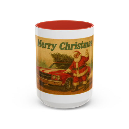 Vintage Santa with Christmas Tree and Chevrolet Chevelle Mug | Accent Coffee Mug