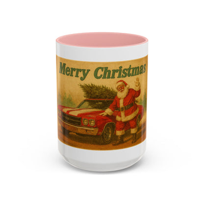 Vintage Santa with Christmas Tree and Chevrolet Chevelle Mug | Accent Coffee Mug