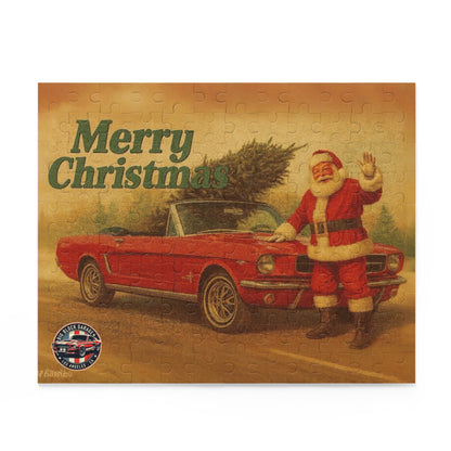 Vintage Santa with Red Ford Mustang Convertible Puzzle | Merry Christmas Car Jigsaw